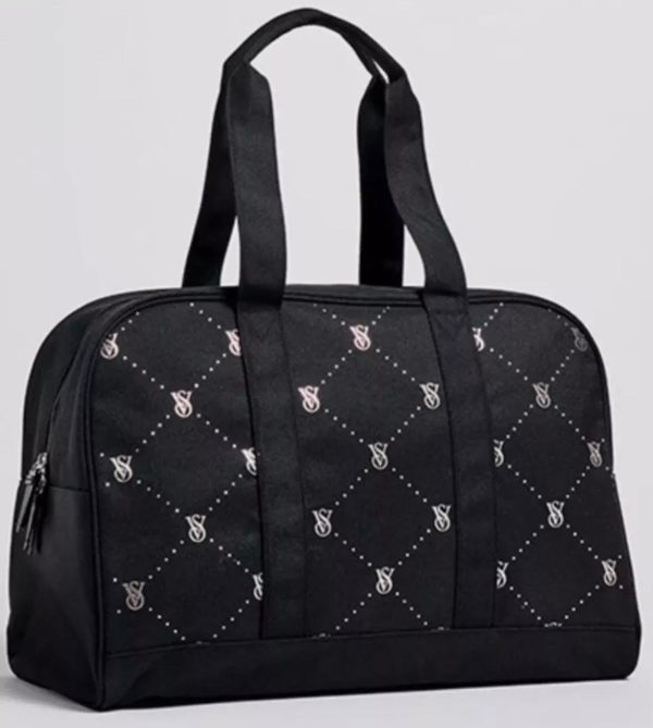 Victoria's Secret -Sac fourre-tout Victoria's Secret avec logo Bling Duffel, sac de week-end noir à strass – Image 2